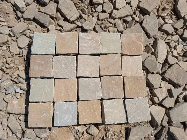 Cobbles & Sets — Camel Dust Beige Grey Sandstone Cobbles 100x100mm