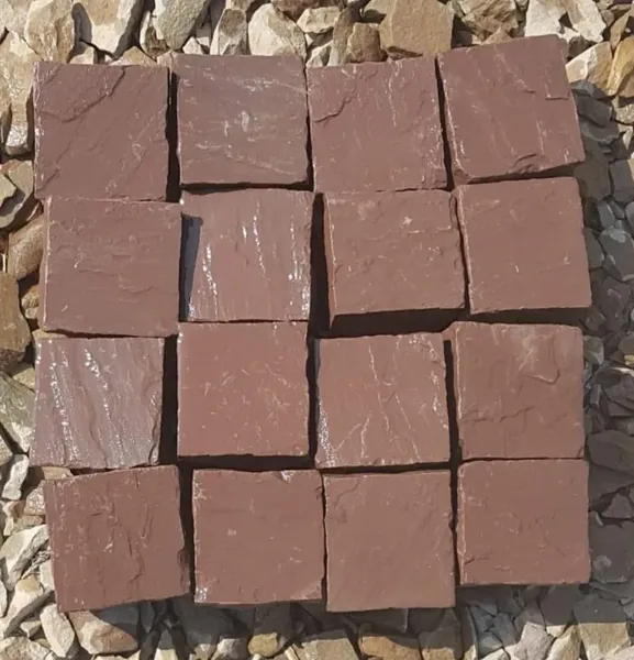 Cobbles & Sets — Mandana Red Hand-Cut Sandstone Cobbles 100x100mm