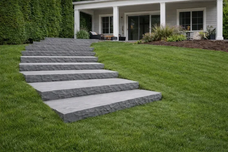 Sandstone Steps — Landscaped Lawn Hill Staircase with Wide Steps
