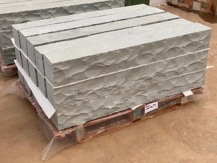 Sandstone Steps — Sawn & Rockfaced Grey Steps on Pallet